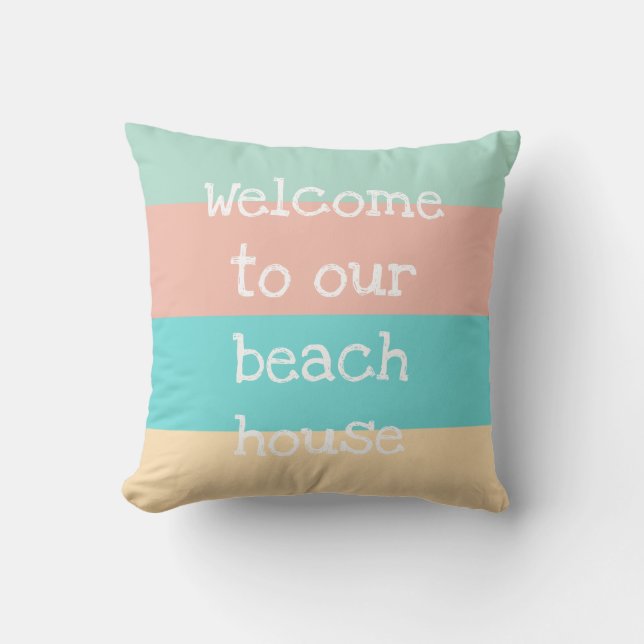 Välkomna till vårt hus Stripe Dekorativ kudde (Framsida)