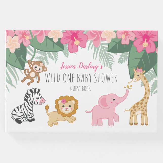 Välkomna till vild en Safari/Girl Jungle BABY-dusc Gästböcker (Framsida)