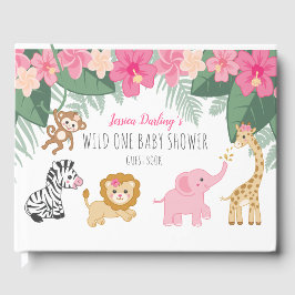 Välkomna till vild en Safari/Girl Jungle BABY-dusc Gästböcker