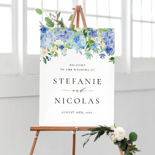 Välkomna till Watercolor Blue Hydrangea Blommigt B Poster