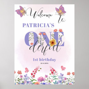Välkomna till Watercolor Wildblommo Onederful Birt Poster