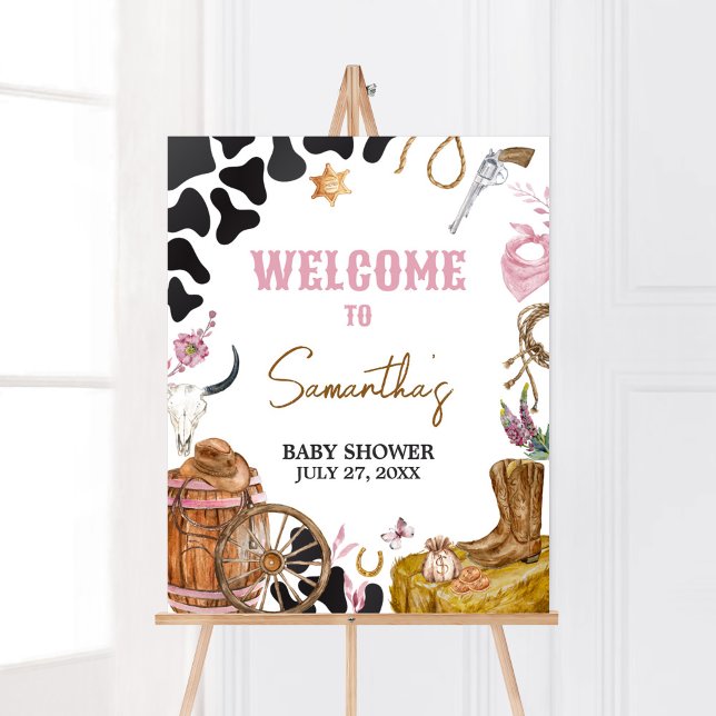 Välkomna till western Cowgirl Baby Shower Poster (Country Cowgirl Rodeo Baby Shower Welcome Sign)