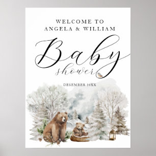 Välkomna till Winter Forest Woodland Rustic Baby S Poster