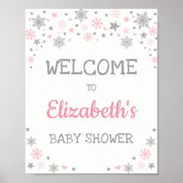 Välkomna till Winter Snowflake Rosa Silver Baby Sh Poster