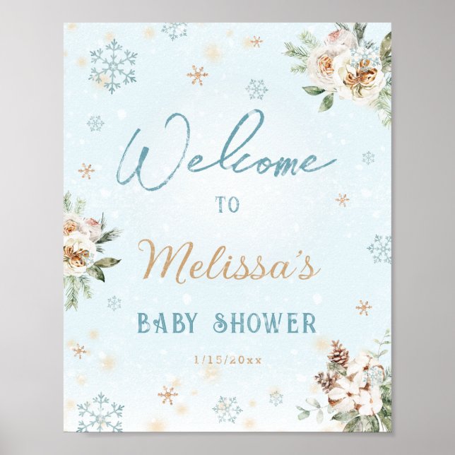 Välkomna till Winter Wonderland Snowflake Baby Sho Poster (Framsidan)
