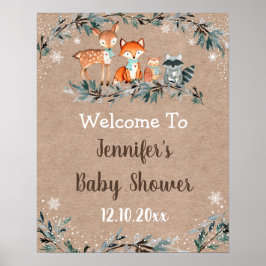 Välkomna till Winter Woodland Greenery Baby Shower Poster