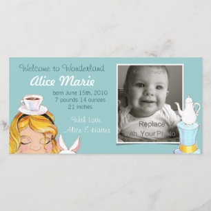 Välkomna till Wonderland Birth Announcement Blue Meddelande