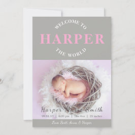 Välkomna till World rosa grått Birth Notice Inbjudningar