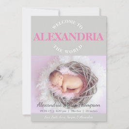 Välkomna till World rosa grått Birth Notice Inbjudningar