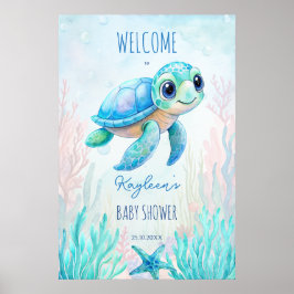 Välkomna under havssköldpaddans akvarieblådusch poster