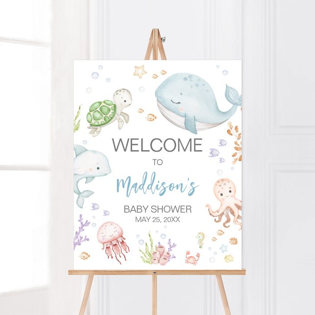 Välkomna under Sea Baby Shower Poster (Sea Creatures Ocean Baby Shower Welcome Sign)