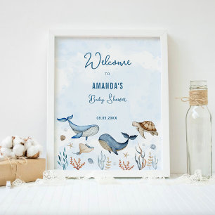 Välkomna under Sea Blue Baby Shower Poster