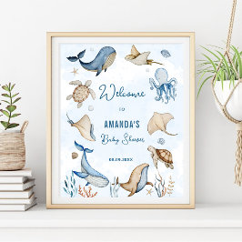 Välkomna under Sea Blue Baby Shower Poster
