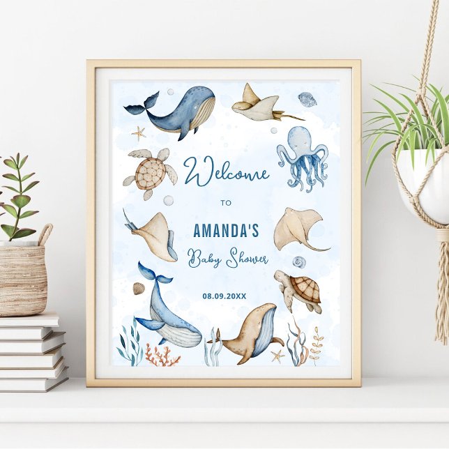 Välkomna under Sea Blue Baby Shower Poster (Skapare uppladdad)