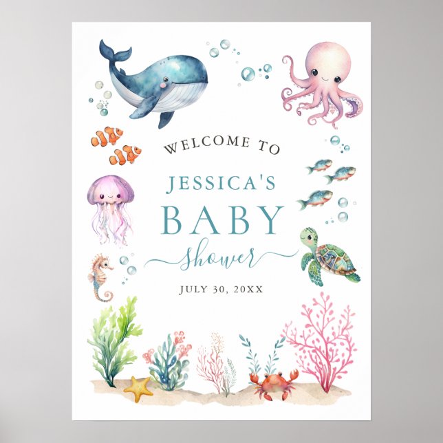 Välkomna under Sea Colorful Baby Shower Poster (Framsidan)