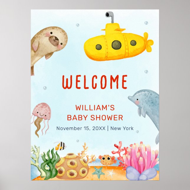 Välkomna under Sea Nautical Marine Baby Shower Poster (Framsidan)
