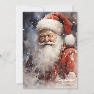 Välkomna vattenfärgsleende Jultomten Julkort