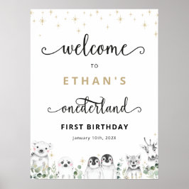 Välkomna Winter onderland Animals Birthday Poster