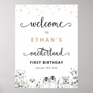 Välkomna Winter onderland Animals Birthday Poster