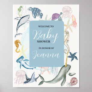 välkomnande av babyduschen över havet poster