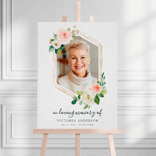  välkomnande av White Bloom Guld Hexagon Funeral V Poster