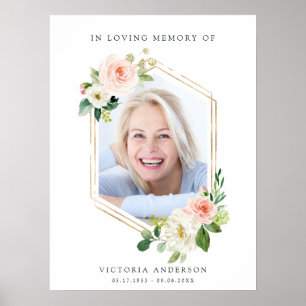 välkomnande av White Bloom Guld Hexagon Funeral V Poster