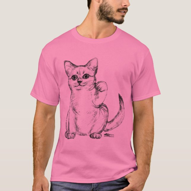 Välkomnande Kitty Cat Maneki Neko T Shirt (Framsida)