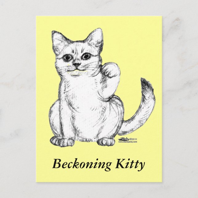 Välkomnande Kitty Cat Maneki Neko Vykort (Framsida)