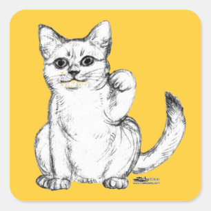 Välkomnande Kitty Katt Maneki Neko Fyrkantigt Klistermärke