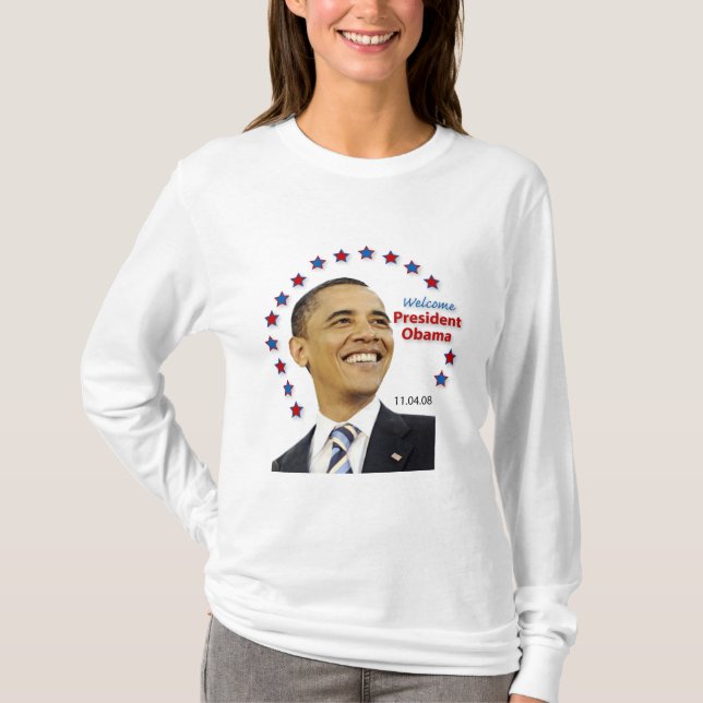 Välkomnande president Obama! (Damlångärmad) T Shirt (Framsida)