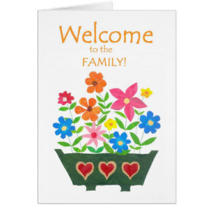 Välkomnande till familjkortet - flower power hälsningskort