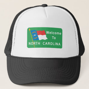 Välkomnande till North Carolina - USA vägmärket Truckerkeps