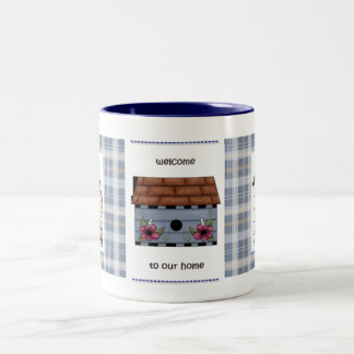 Välkomnande till vårt hem Två-Tonad mugg