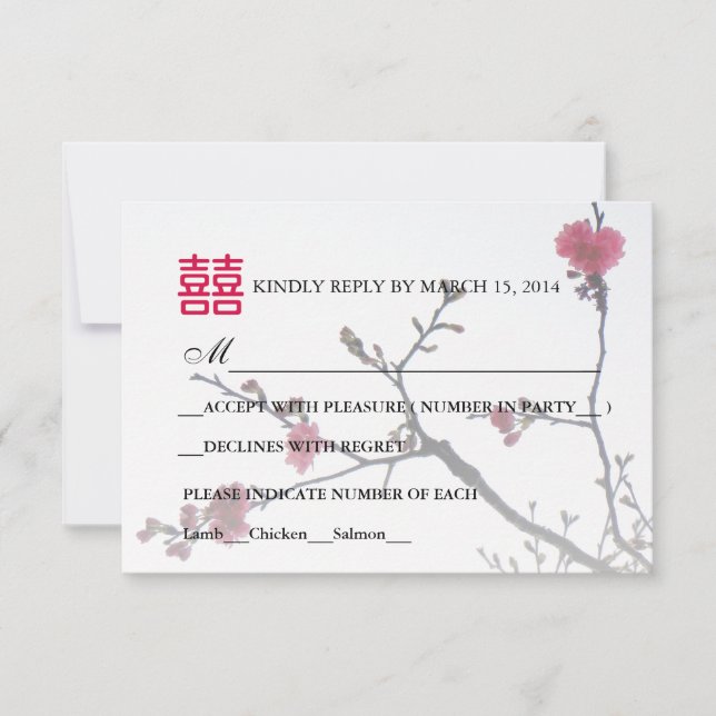 Välkomnande vår dubbel lycka Sakura RSVP OSA Kort (Framsida)