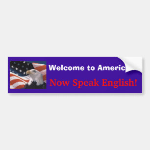 Välkomnandet till Amerika…, talar nu engelska! Bildekal