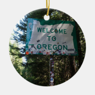Välkomnandet till statliga Oregon undertecknar Julgransprydnad Keramik