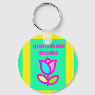 VÄLKOMNAR HEMS LILA OCH GULT DESIGN KEYCHAIN NYCKELRING