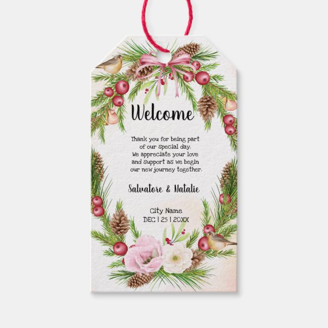 Välkomspartiets favoriter för julbröllop presentetikett (Framsidan)