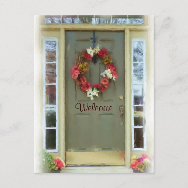Välkomst dörr Nytt hem Nyss flyttat vykort (Framsida)