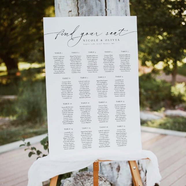 Välkomst sittplatskarta 17 bord Modern skrift Poster (Welcome Seating Chart 17 Tables Modern Script, Wedding Seating Plan)
