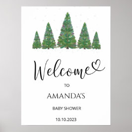 Välkomstaffisch för baby shower med städsegröna tr poster