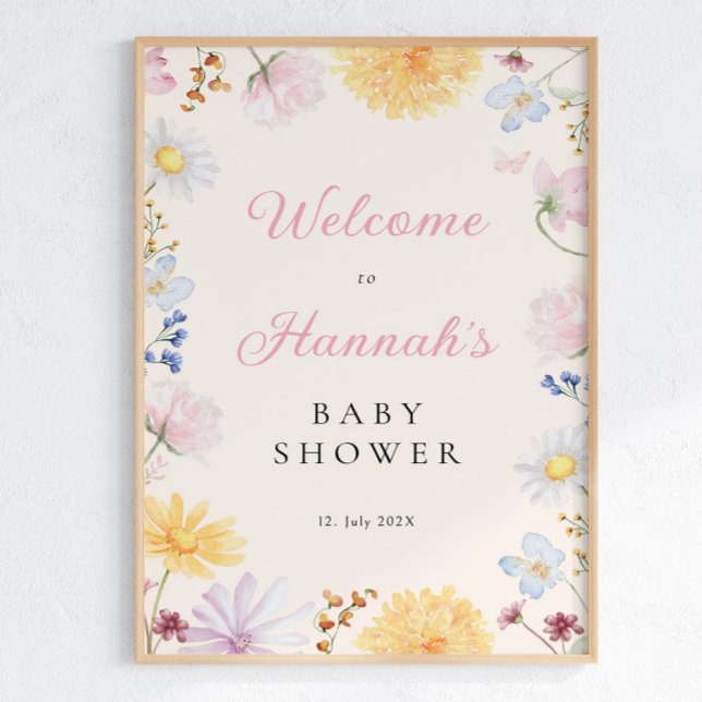 Välkomstaffisch för baby shower med vilda blommor poster (Skapare uppladdad)