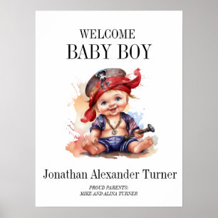 Välkomstaffisch för babypojke-pirat på sjukhusdörr poster