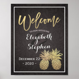 Välkomstaffisch för bröllop Svart Guld Pineapple P Poster