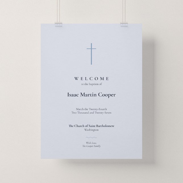 Välkomstaffisch för dop i Grace Blue Cross Baptist Poster (Grace Baptism - Dusty Blue Church Welcome Poster)
