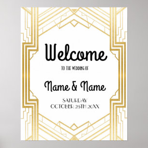 Välkomstaffisch Gatsby Art Deco Guld Bröllopsaffis Poster