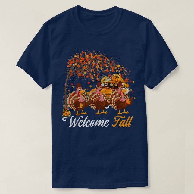 Välkomstanhösten Träd tre kalkoner med Pumpkins Pi T Shirt (Design framsida)