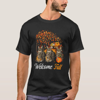 Välkomstanhösten Träd tre katter med pumpor Match T Shirt