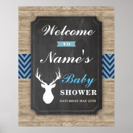 Välkomstbabyskor Poster Sign Boy Stag Wood Blue