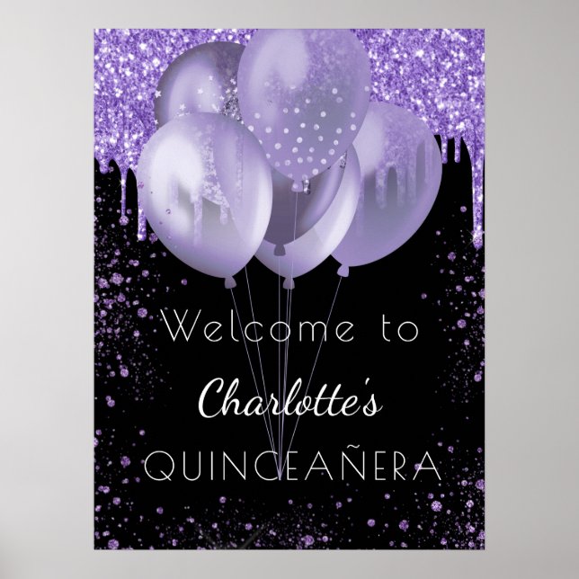 Välkomstballonger från Quinceanera Black violet gl Poster (Framsidan)